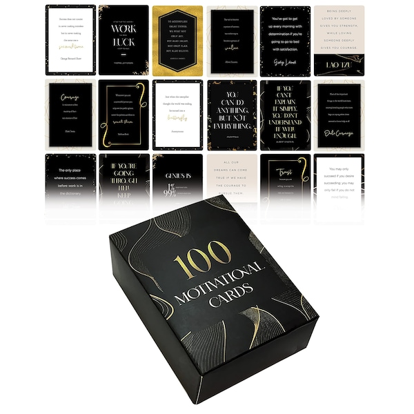 Better Office Products Famous Inspirational Quotes, Elegant Black & Gold Motif, Motivational Card Deck, 100PK 64553 - main